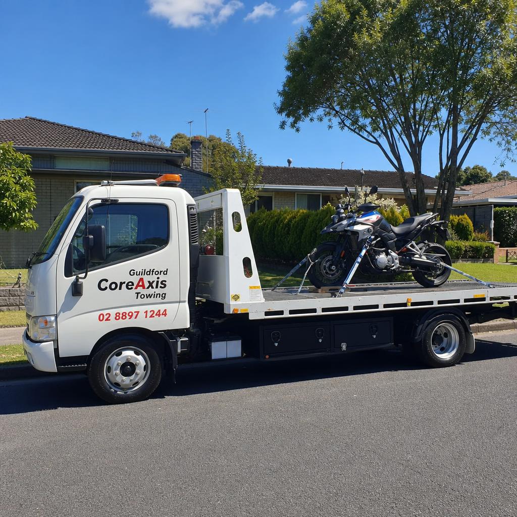 Motorbike tow truck service by Guildford CoreAxis Towing
